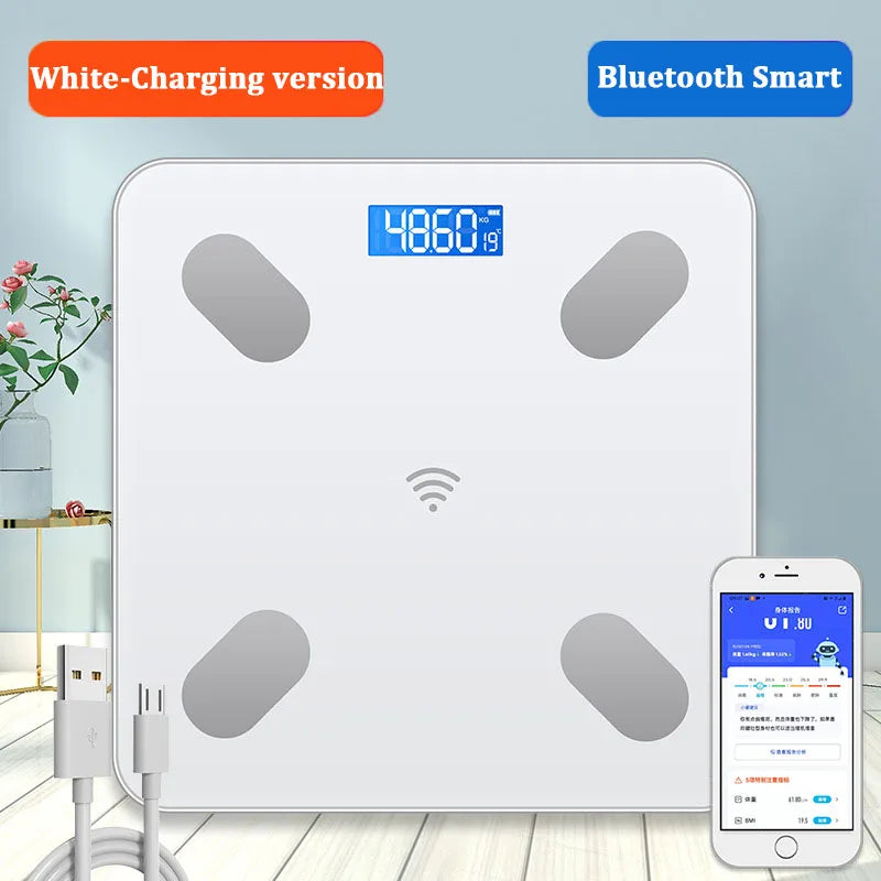 Premium Smart Digital Body Weight Scale – Wireless Fat Analyzer with Smartphone App, Tempered Glass Design, Available in, 