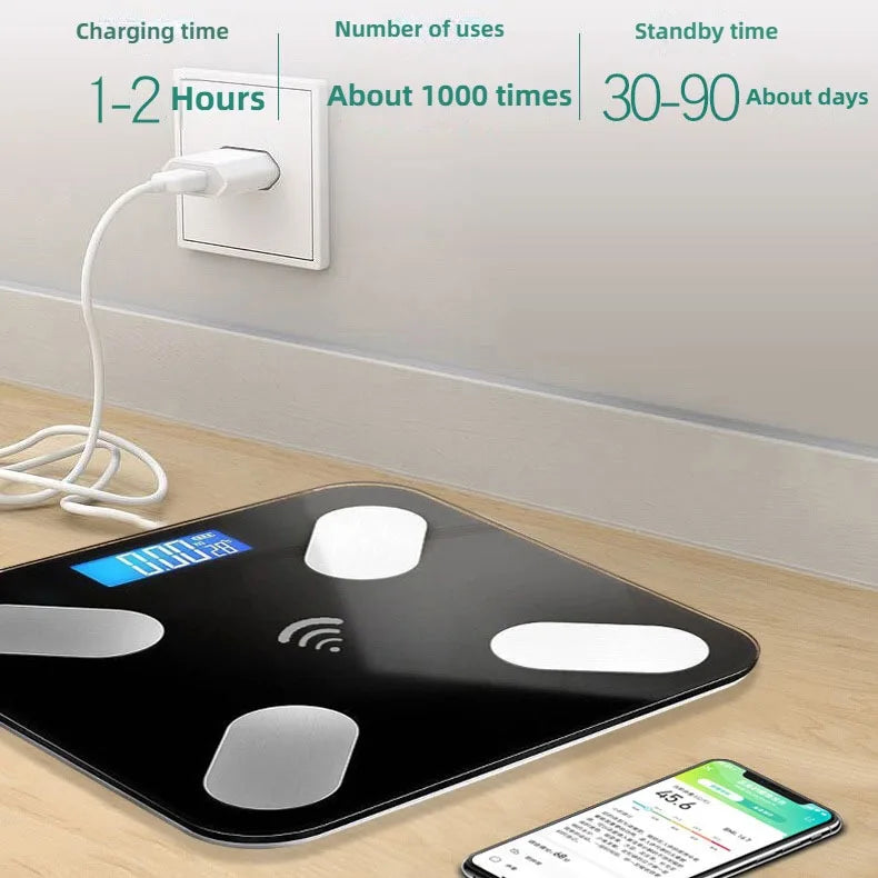 Premium Smart Digital Body Weight Scale – Wireless Fat Analyzer with Smartphone App, Tempered Glass Design, Available in, 