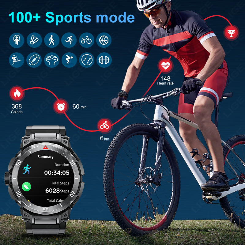 Premium Smartwatch with 1.43" AMOLED Display – GPS, 5ATM Water Resistance, 21-Day Battery Life, 100+ Sports Modes, Bluetooth 