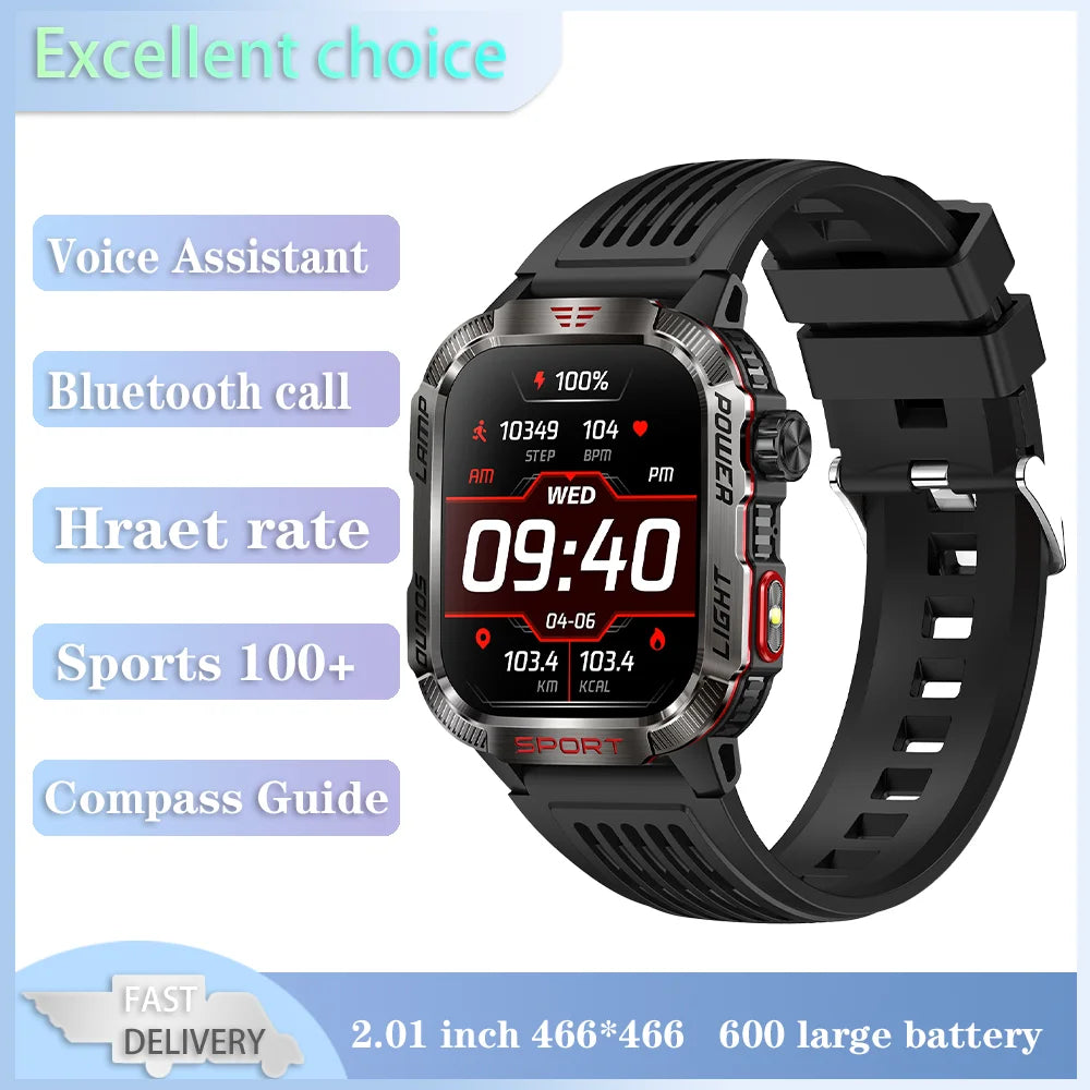Premium GPS Smartwatch for Men – 2.01" HD Display, Waterproof, Bluetooth Calling, Compass, Flashlight, Fitness Tracker, 600m 