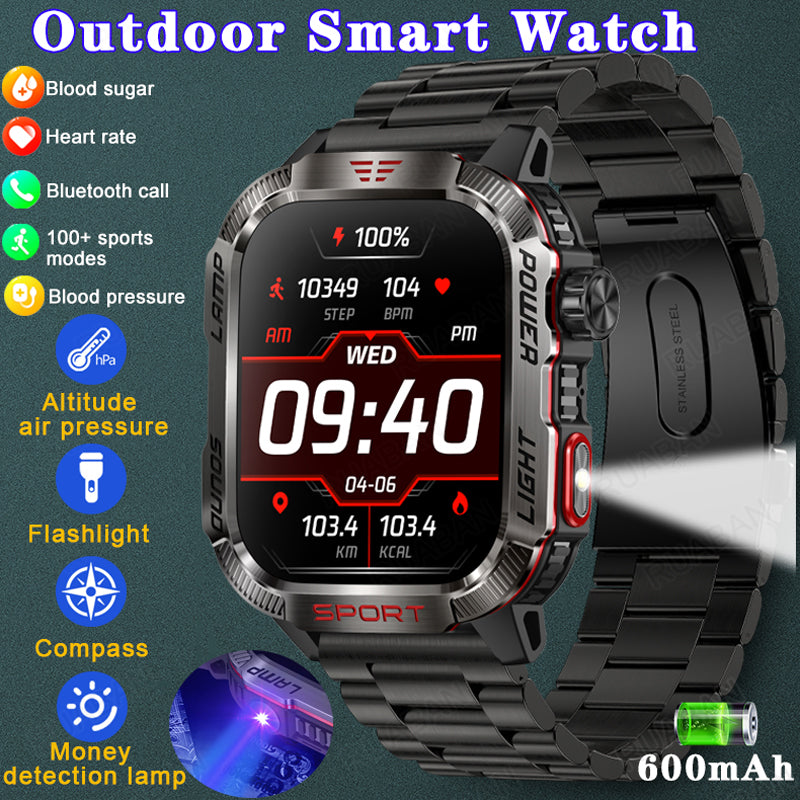 Premium GPS Smartwatch for Men – 2.01" HD Display, Waterproof, Bluetooth Calling, Compass, Flashlight, Fitness Tracker, 600m 