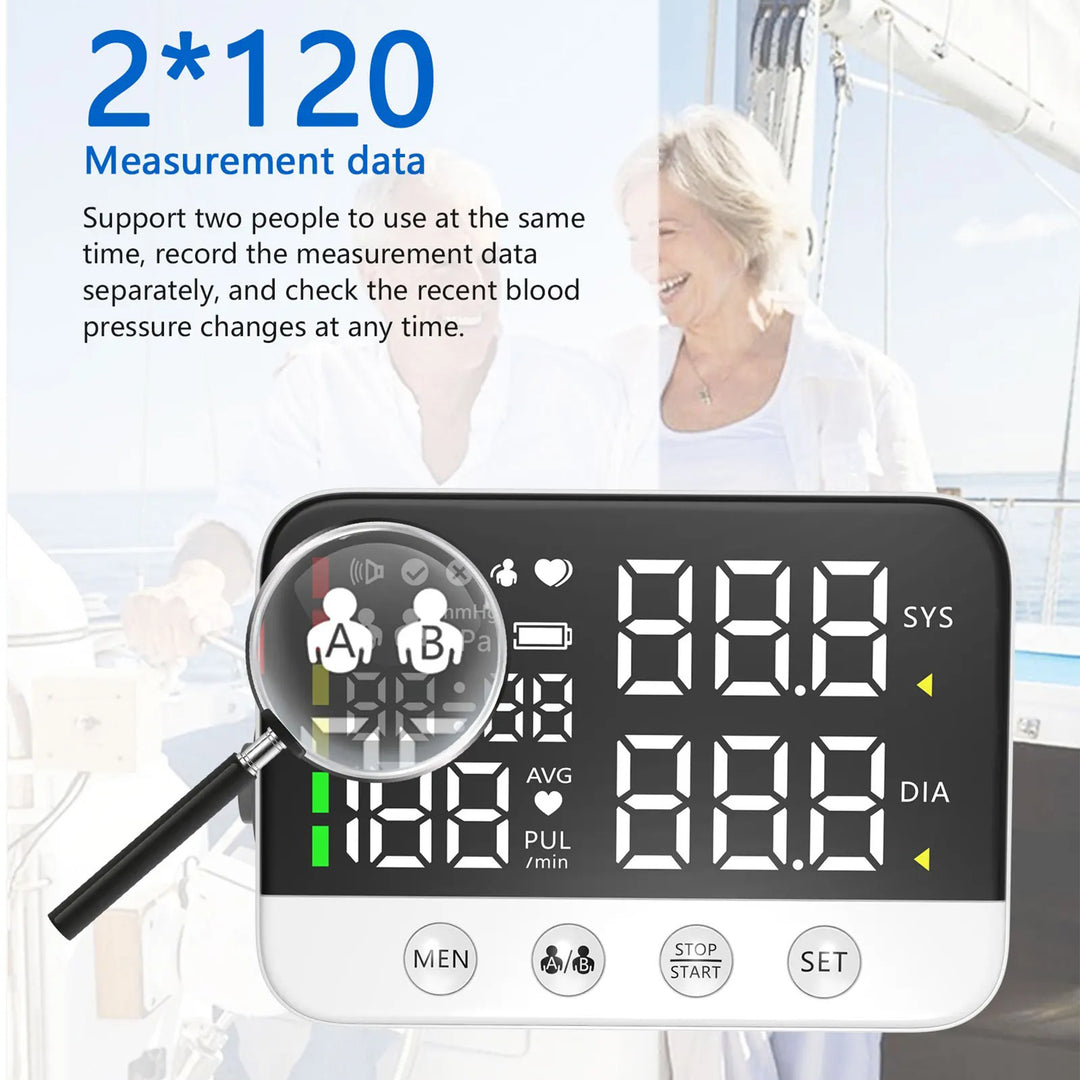 Premium Automatic Upper Arm Blood Pressure Monitor – LED Backlit Screen, 2X120 Memory Groups, Adjustable BP Cuff, Electronic Digital Blood Pressure Machine - StrengthXPhysiotherapy