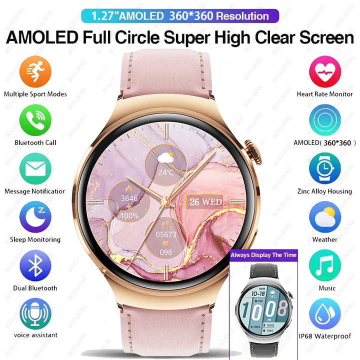 Premium Smartwatch for Women - AMOLED Display, Bluetooth Calling, NFC, GPS, IP68 Waterproof, Multiple Sports Modes, Heart 