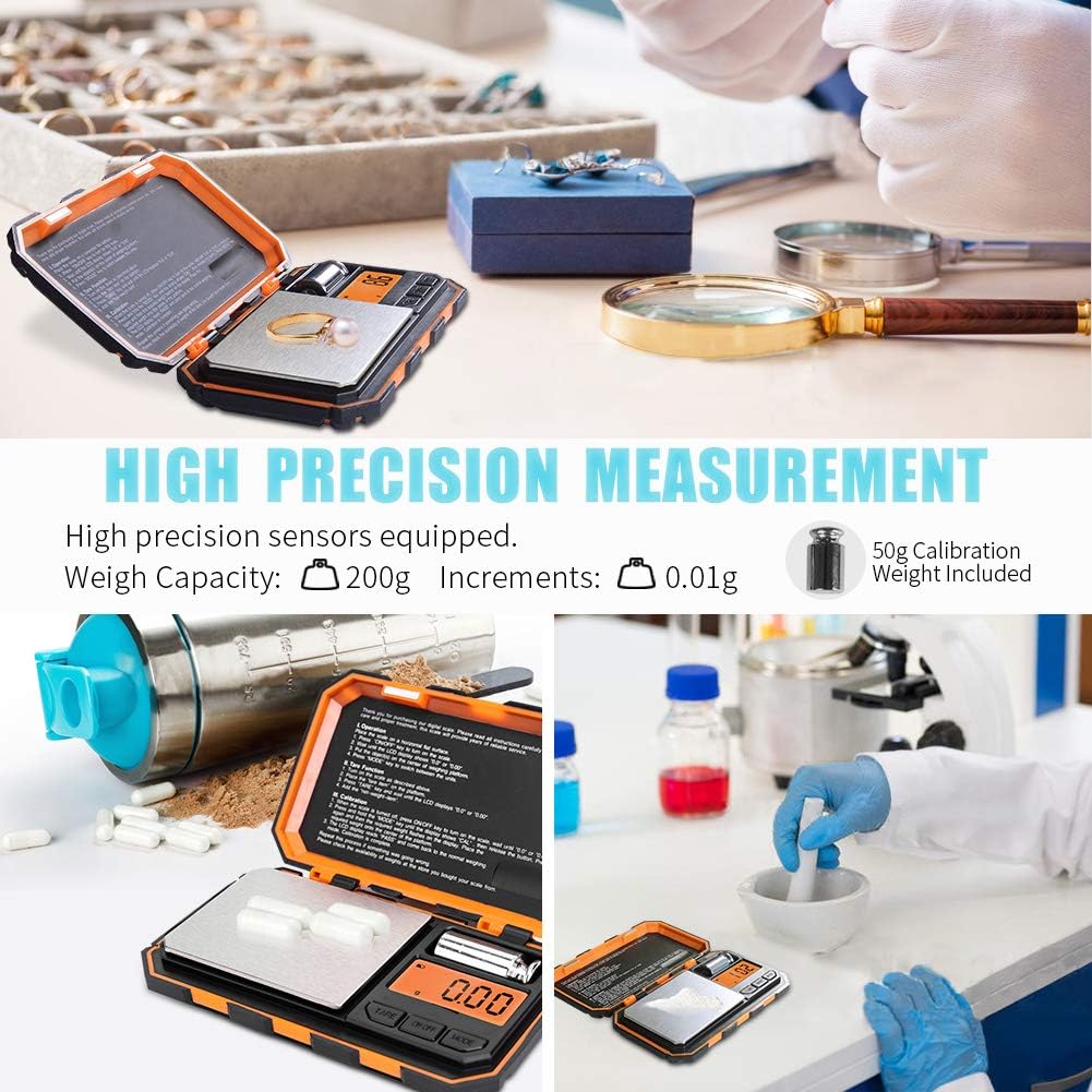 Premium Digital Pocket Scale – 200g Capacity, 0.01g Precision, Multi-Unit Conversion, Calibration Weight Included for Food, 