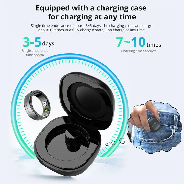 Premium Smart Ring with Charging Case – 5ATM Waterproof, 39-Day Battery Life, Real-Time Health Monitor, Multi-Sport Mode,
