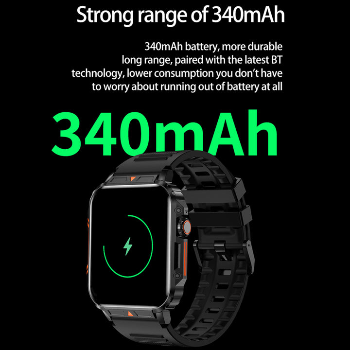 Premium Outdoor Military Smartwatch for Men - Bluetooth Calling, IP68 Waterproof, 100+ Sports Modes, 1.95-inch Display, Heart