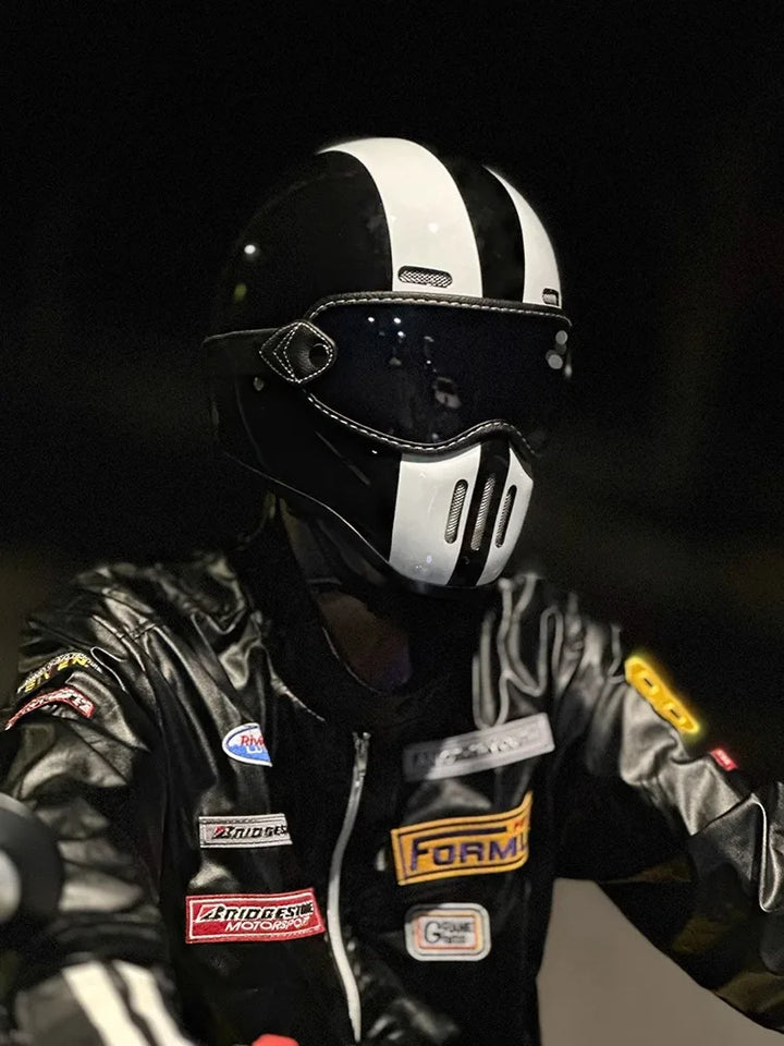 Premium Full Face Motorcycle Helmet – Retro Tokyo Style, Fiberglass, Clear Visor, Japan TT Design, Casco Moto for Men & Women