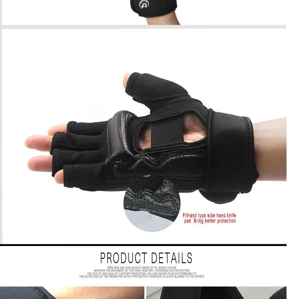 Premium Kickboxing Gloves – High Quality MMA Gloves for Muay Thai & Boxing Training – PU Leather Half Mitts for Fighters – Durable, Lightweight Black Boxing Equipment - StrengthXPhysiotherapy