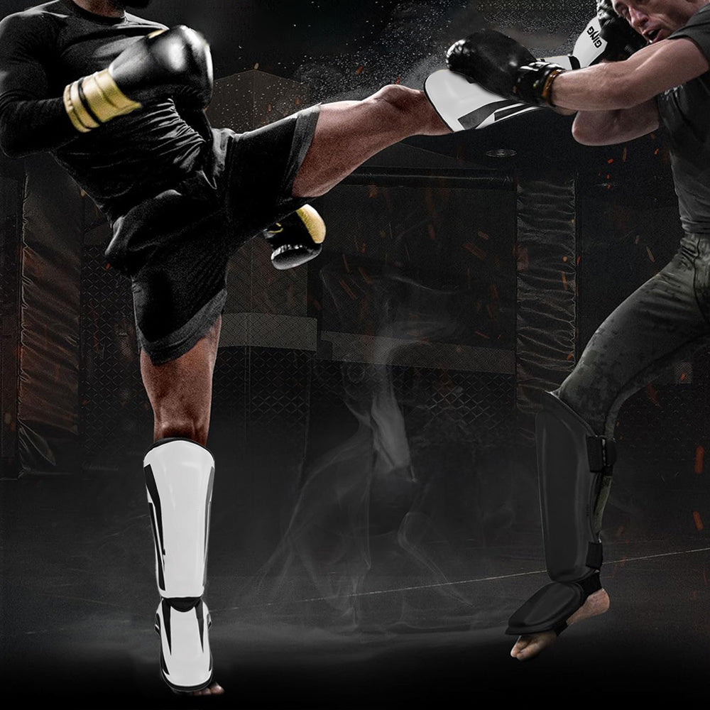 Premium Kickboxing Shin Guard Pads – Muay Thai, Boxing, MMA Leg Protector, Sanda, Wushu, Taekwondo Ankle Guards for Men & Women, EVA Soft PU Leather, Sizes S/M/L - StrengthXPhysiotherapy