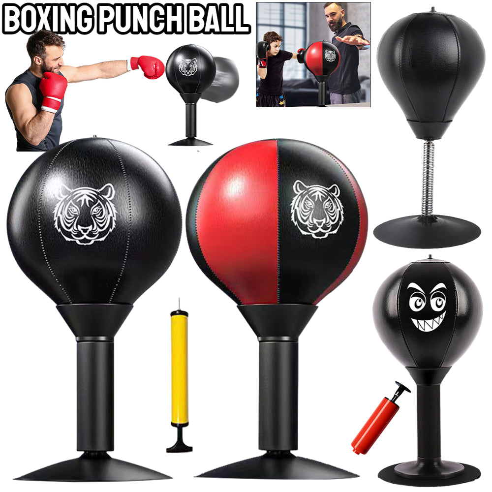 Premium Stress Relief Punching Bag – Desktop Boxing Speed Ball with Suction Cup Base – Inflatable Foam Spring for Reflex & 
