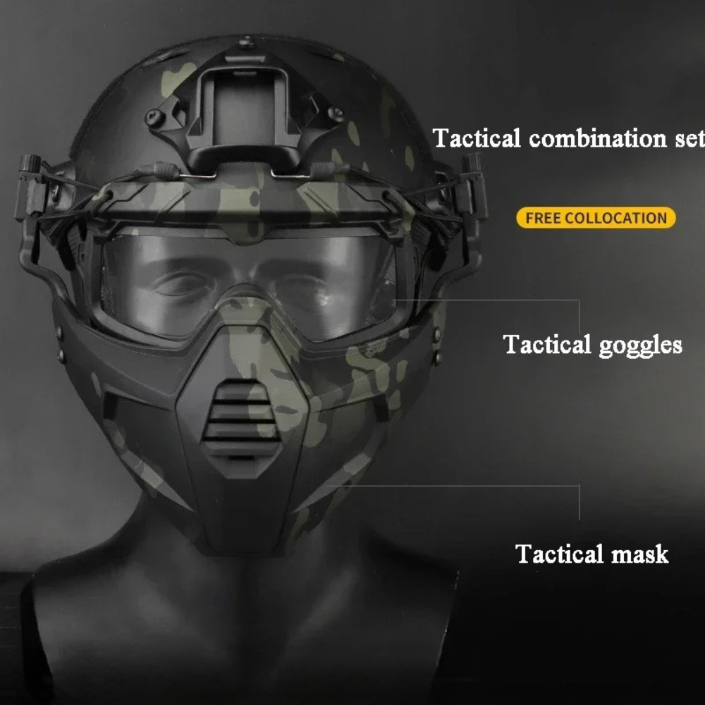 Premium Tactical FAST Helmet Half Face Mask with Flip Goggles – Hunting, Airsoft, Paintball Mask, Helmet Accessories for Shooting & Tactical Gear - StrengthXPhysiotherapy
