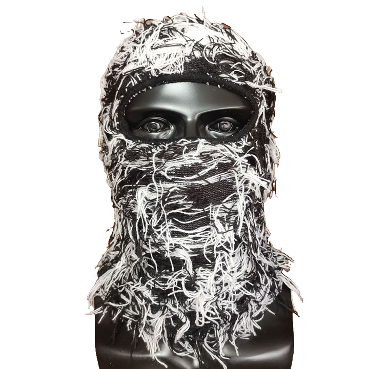 Premium Hip Hop Balaclava Beanie – Distressed Knit Ski Mask for Women, Camouflage Fuzzy Full Face Ski Hat, Outdoor Winter 