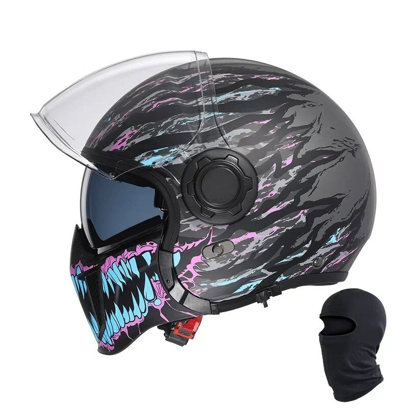 Premium Modular Motorcycle Helmet –Full Face & Open Face, Dual Lens, DOT ECE Approved, ABS Shell for Men & Women, Retro Style