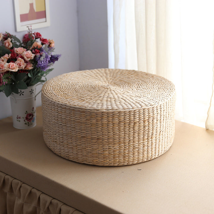 Premium Natural Straw Round Pouf – Handwoven Tatami Sitting Cushion for Living Room, Meditation & Worship – Eco-Friendly