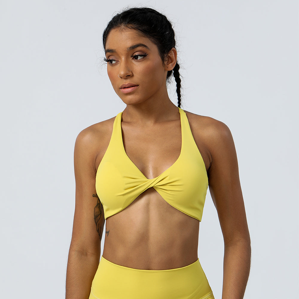 Premium High Support Sports Yoga Bra – Sexy Halter Straps, Push-Up Padded Bralette for Running, Gym & Fitness – Impact