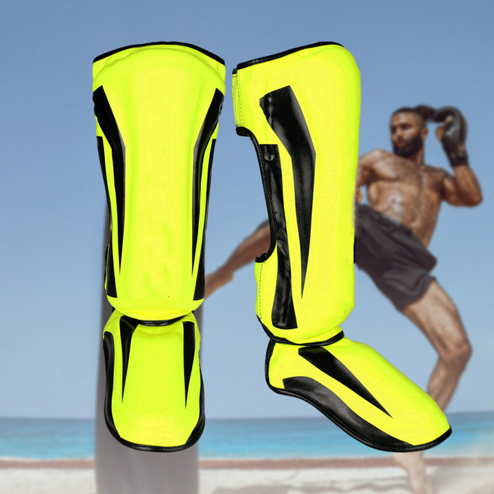 Premium Kickboxing Shin Guard Pads – Muay Thai, Boxing, MMA Leg Protector, Sanda, Wushu, Taekwondo Ankle Guards for Men & Women, EVA Soft PU Leather, Sizes S/M/L