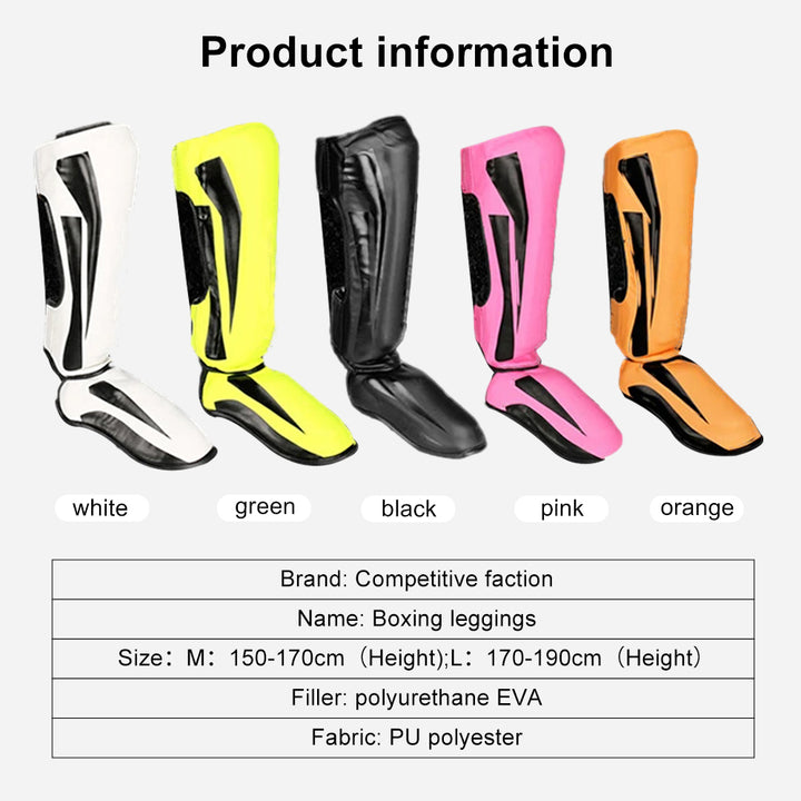 Premium Kickboxing Shin Guard Pads – Muay Thai, Boxing, MMA Leg Protector, Sanda, Wushu, Taekwondo Ankle Guards for Men & Women, EVA Soft PU Leather, Sizes S/M/L