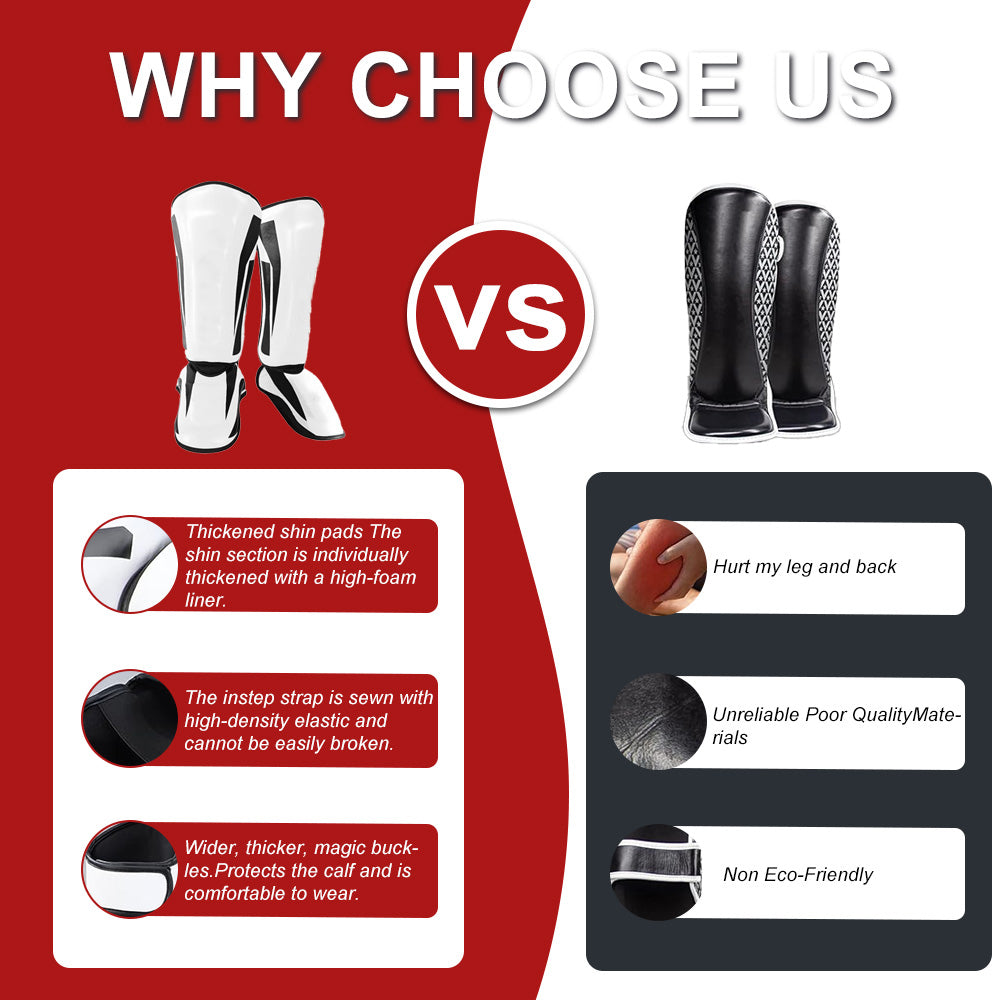 Premium Kickboxing Shin Guard Pads – Muay Thai, Boxing, MMA Leg Protector, Sanda, Wushu, Taekwondo Ankle Guards for Men & Women, EVA Soft PU Leather, Sizes S/M/L