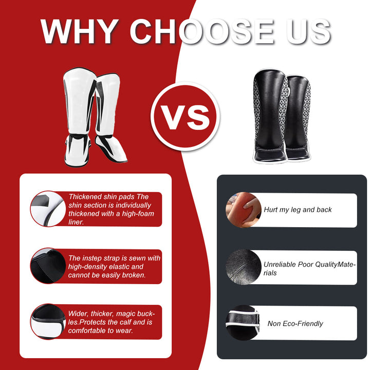 Premium Kickboxing Shin Guard Pads – Muay Thai, Boxing, MMA Leg Protector, Sanda, Wushu, Taekwondo Ankle Guards for Men & Women, EVA Soft PU Leather, Sizes S/M/L